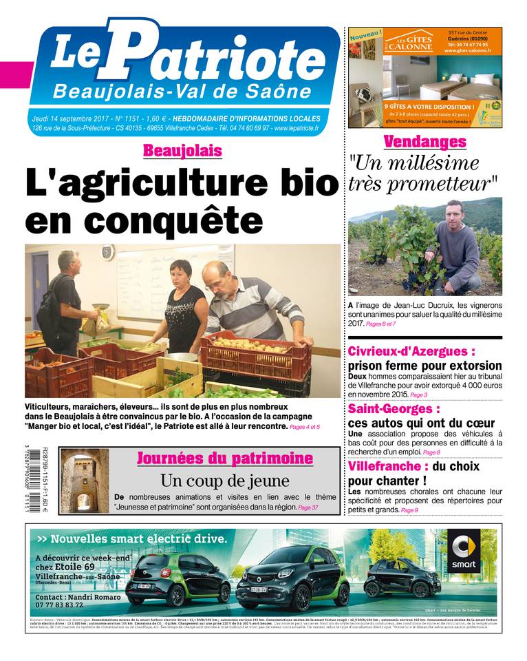 Le Patriote Beaujolais 14 septembre 2017 Le Patriote Beaujolais du 14 septembre 2017