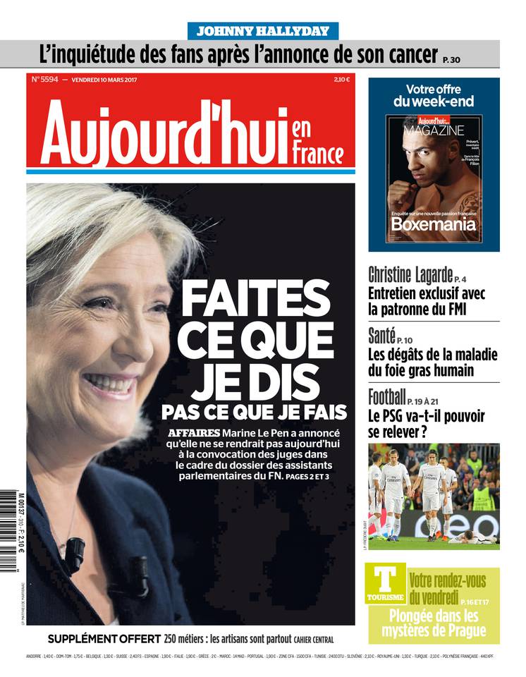 Aujourd'hui en France 10 mars 2017 Aujourd'hui en France du 10 mars 2017 à télécharger sur iPad