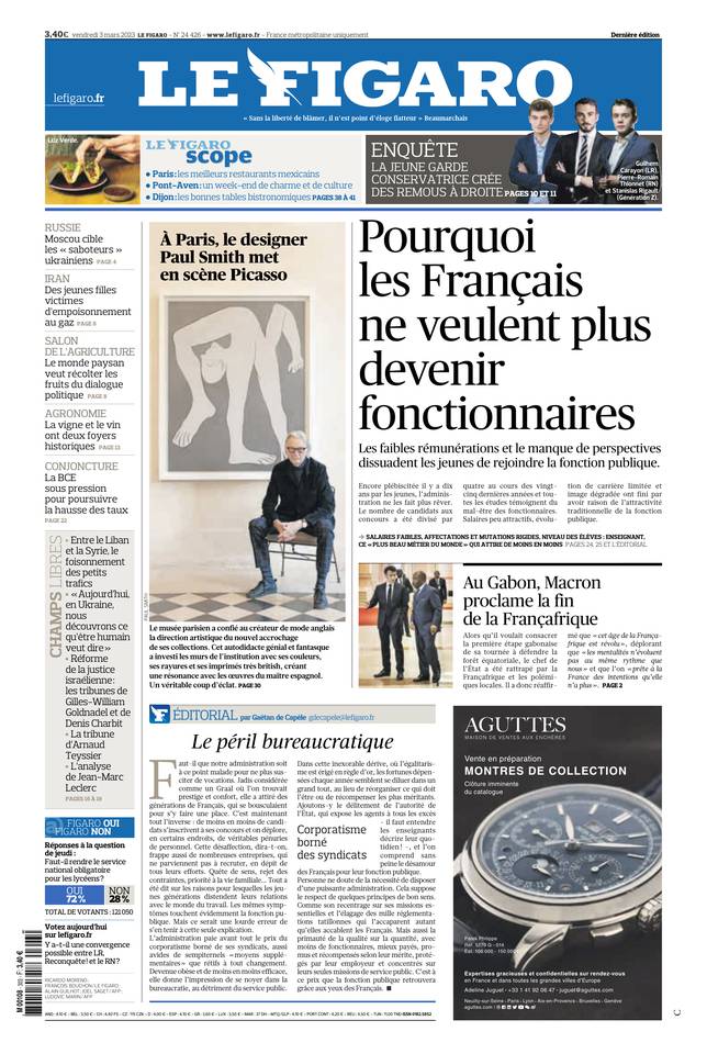 Le Figaro Une du 3 mars 2023