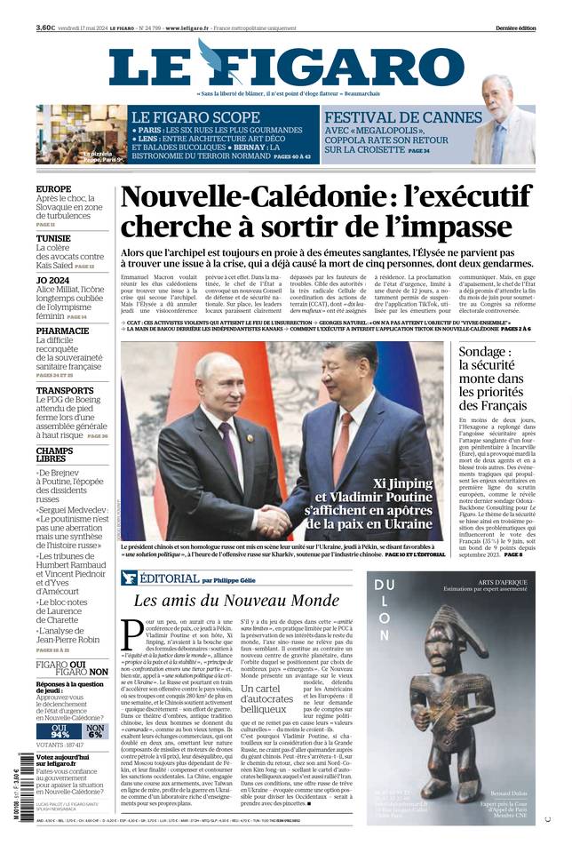 Le Figaro Une du 17 mai 2024