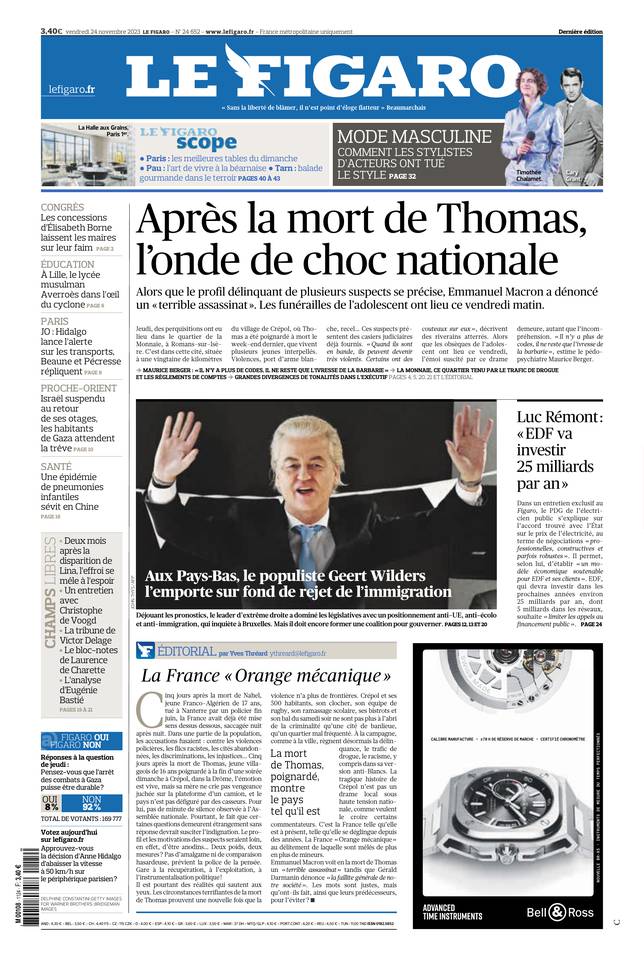 Le Figaro Une du 24 novembre 2023