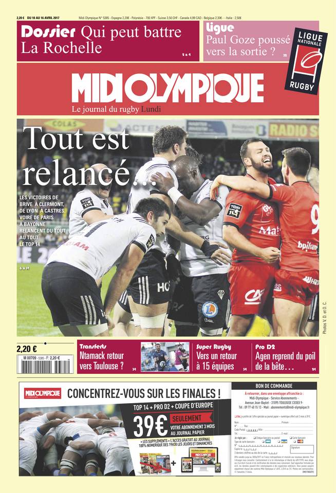 Midi Olympique Rouge 10 avril 2017 Midi Olympique Rouge du 10 avril 2017 à télécharger sur iPad