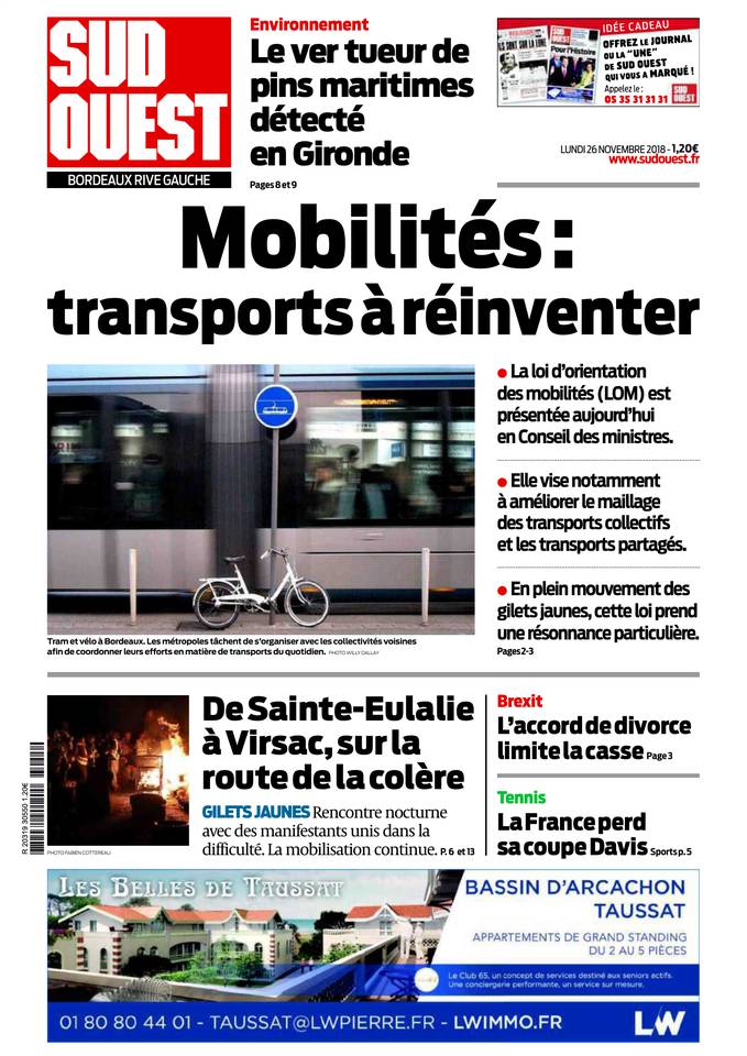 Sud Ouest 26 novembre 2018 Sud Ouest du 26 novembre 2018 à télécharger sur iPad