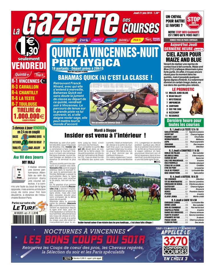 La Gazette des courses 21 juin 2018 Abonnement La Gazette des Courses Pas Cher avec le BOUQUET ePresse.fr