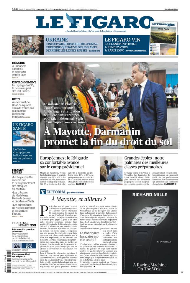 Le Figaro Une du 12 février 2024
