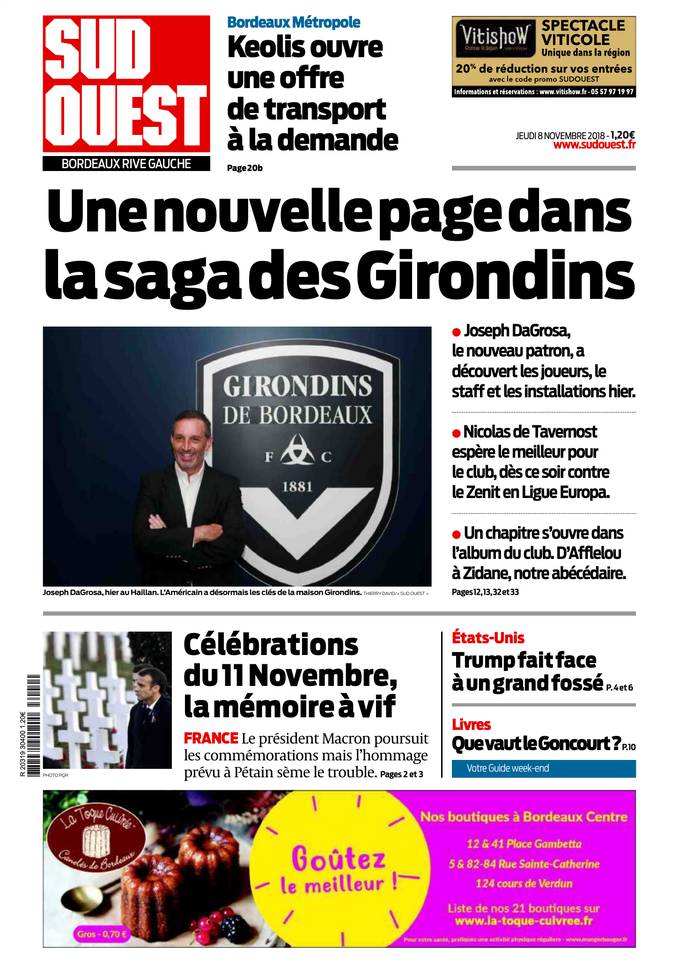 Sud Ouest 08 novembre 2018 Sud Ouest du 08 novembre 2018 à télécharger sur iPad