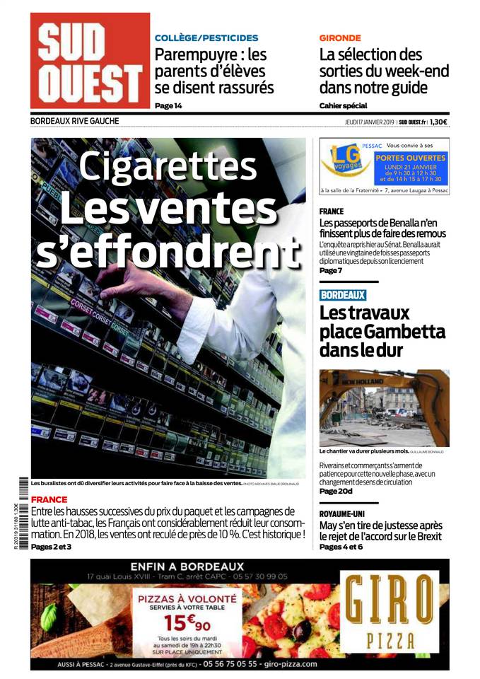 Sud Ouest 17 janvier 2019 Abonnement Sud Ouest Pas Cher avec BOUQUET INFO ePresse.fr