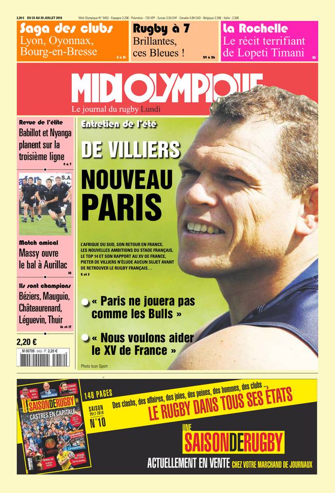 Midi Olympique Rouge 23 juillet 2018 Midi Olympique Rouge N°5452 du 23 juillet 2018 à télécharger sur iPad