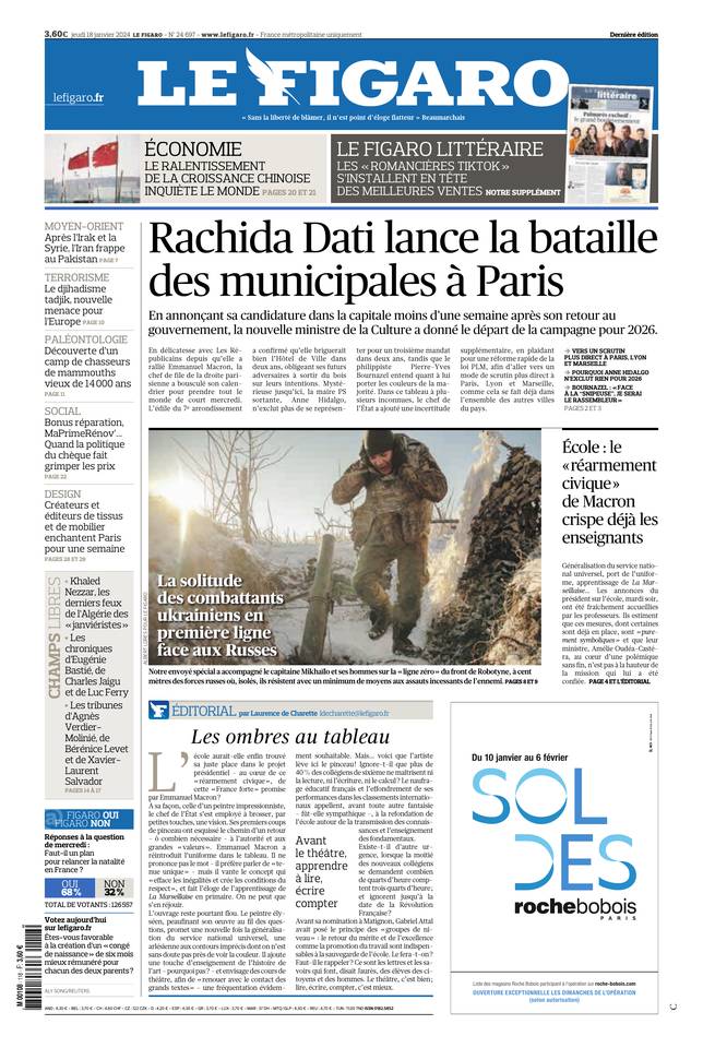 Le Figaro Une du 18 janvier 2024