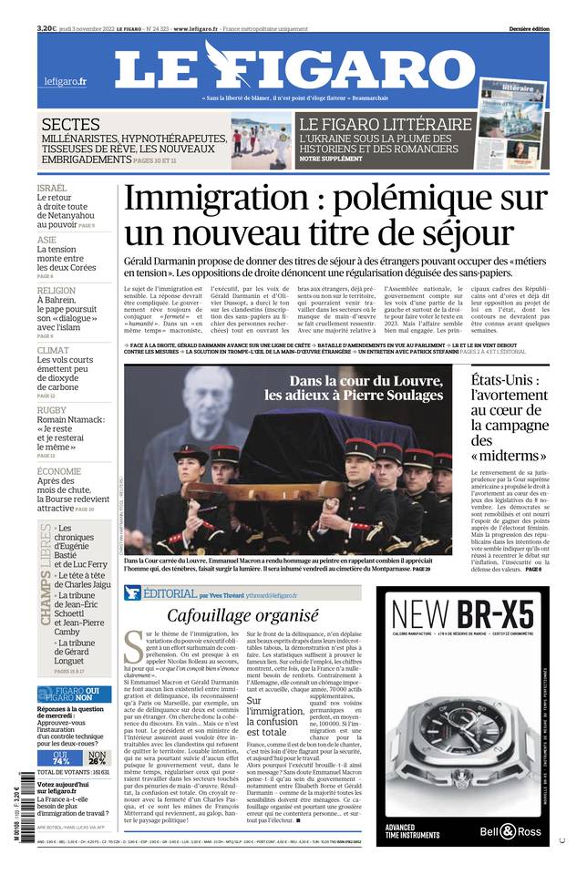Le Figaro Une du 3 novembre 2022