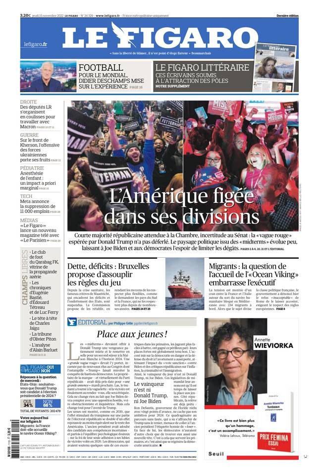 Le Figaro Une du 10 novembre 2022