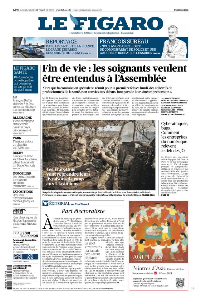 Le Figaro Une du 22 avril 2024