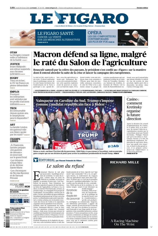 Le Figaro Une du 26 février 2024