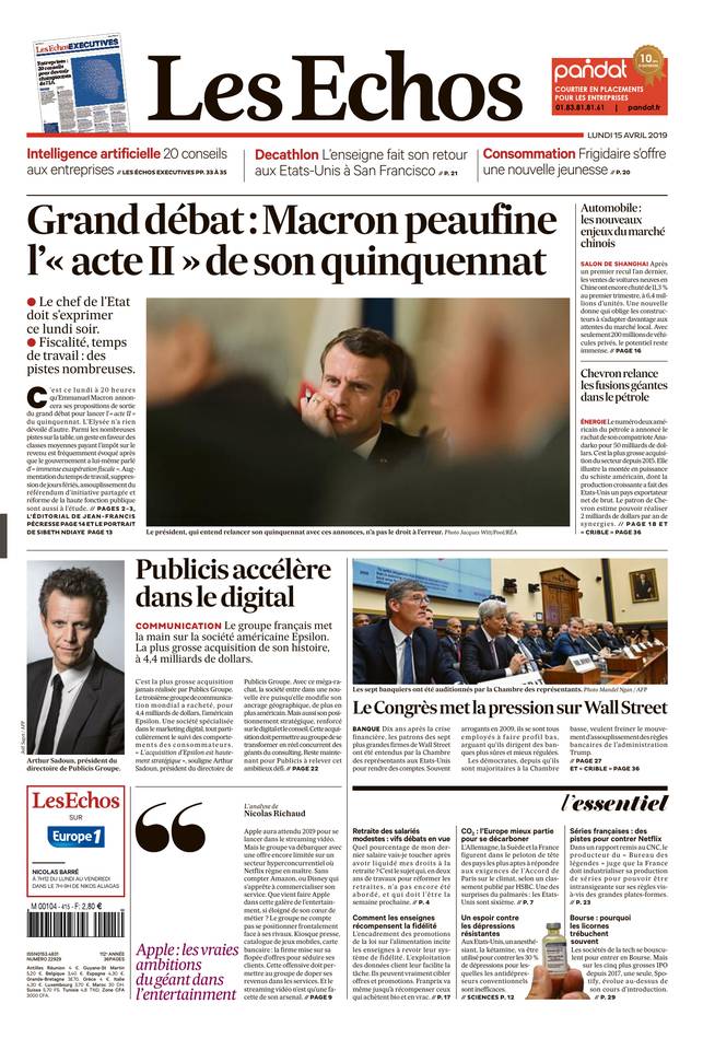 Les Echos 15 avril 2019 Les Echos du 15 avril 2019 à télécharger sur iPad