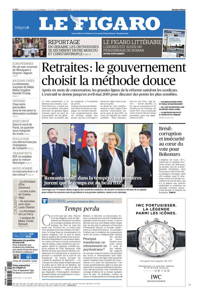 Le Figaro 11 octobre 2018 Le Figaro du 11 octobre 2018 à télécharger sur iPad