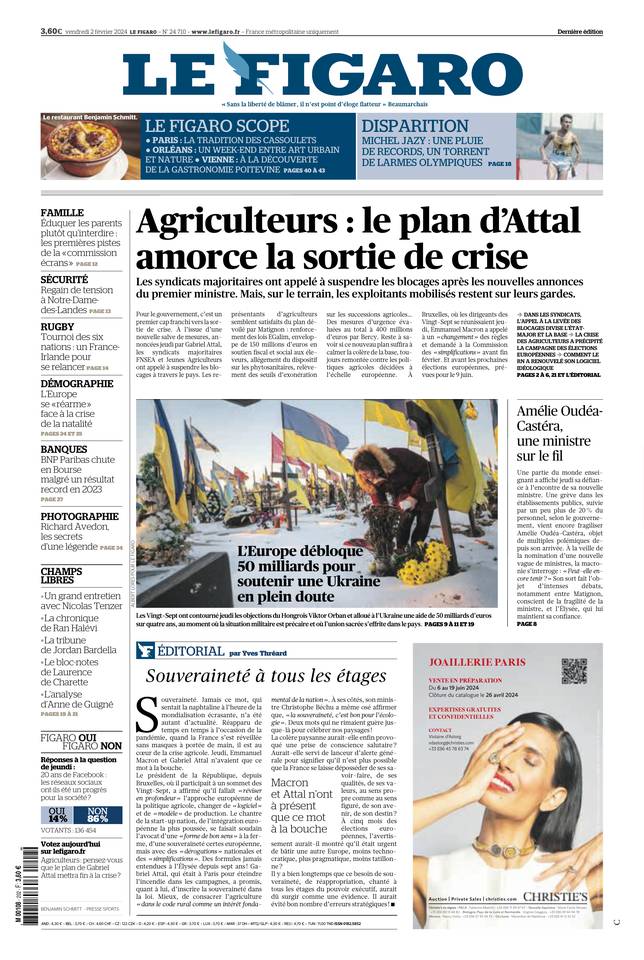 Le Figaro Une du 2 février 2024