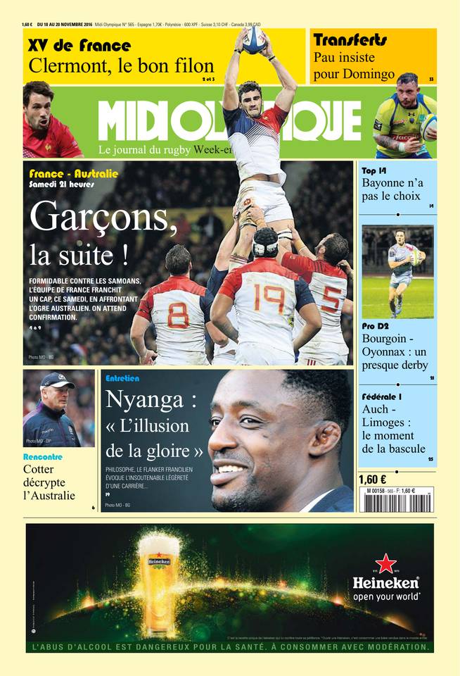 Midi Olympique Vert 18 novembre 2016 Midi Olympique Vert du 18 novembre 2016 à télécharger sur iPad