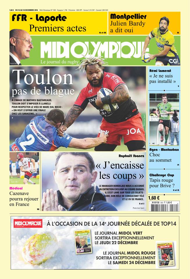 Midi Olympique Vert 16 décembre 2016 Midi Olympique Vert du 16 décembre 2016 à télécharger sur iPad