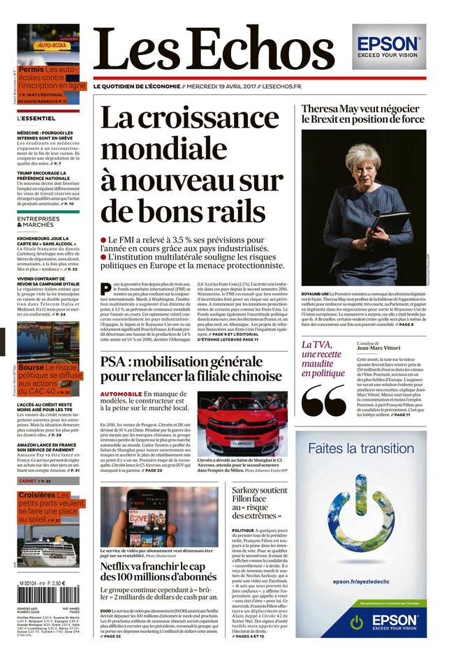Les Echos 19 avril 2017 Les Echos du 19 avril 2017 à télécharger sur iPad