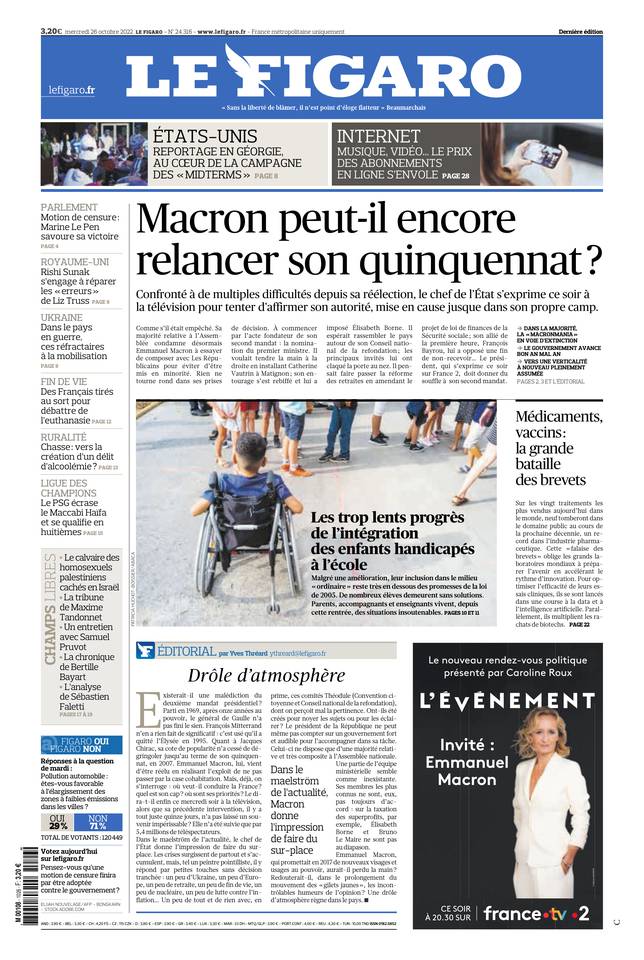 Le Figaro Une du 26 octobre 2022