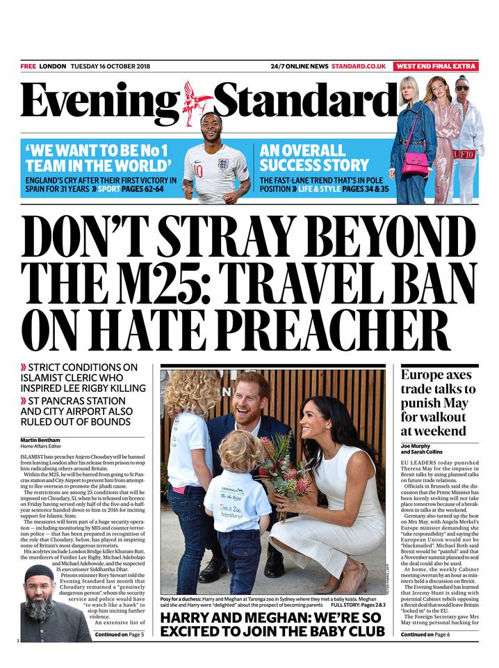 Evening Standard 16 octobre 2018 Abonnement London Evening Standard Pas Cher avec le BOUQUET ePresse.fr