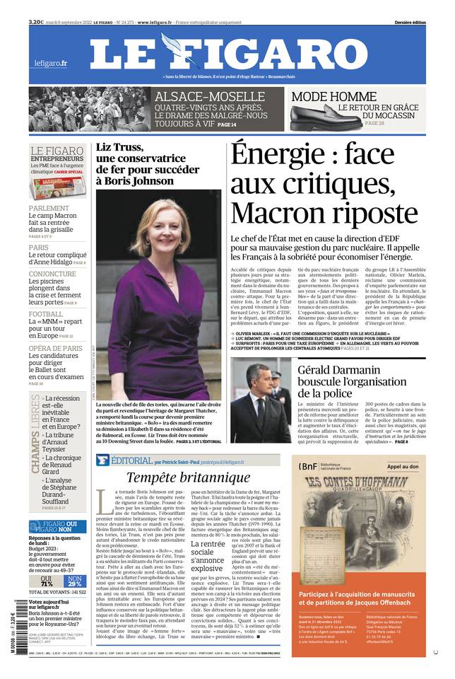 Le Figaro Une du 6 septembre 2022