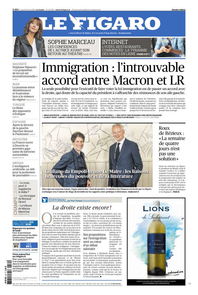 Le Figaro Une du 30 mai 2023