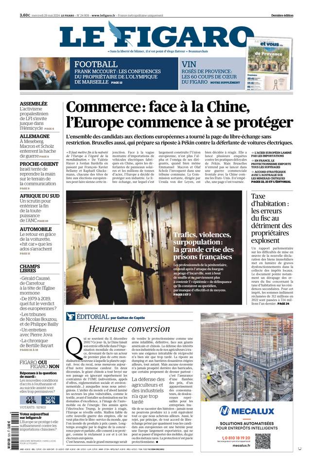 Le Figaro Une du 29 mai 2024