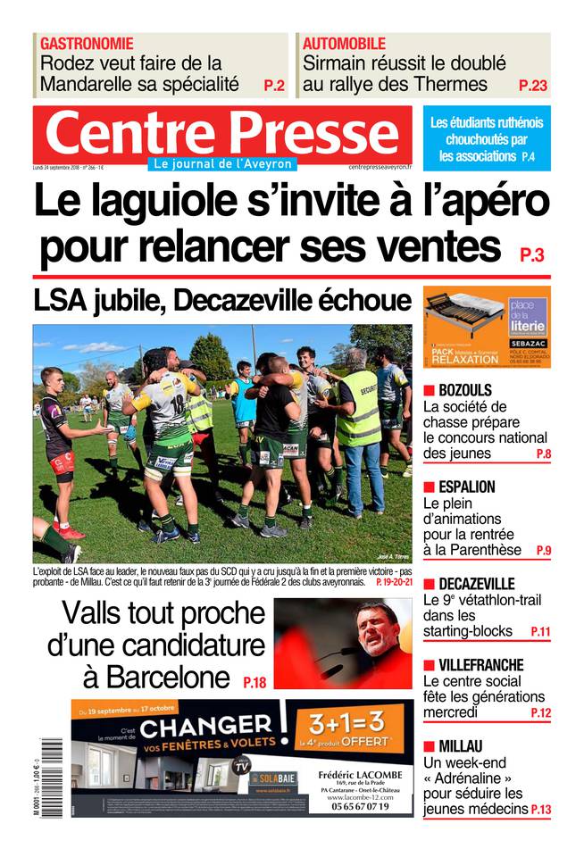 Centre Presse Aveyron 24 septembre 2018 Abonnement Centre Presse Aveyron Pas Cher avec BOUQUET ePresse.fr