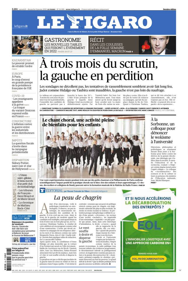 Le Figaro Une du 8 janvier 2022
