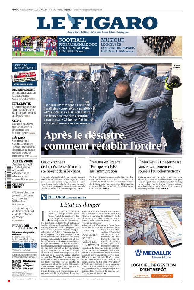 Le Figaro Une du 20 octobre 2026