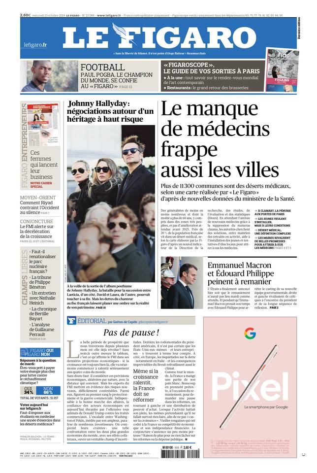 Le Figaro 10 octobre 2018 Le Figaro du 10 octobre 2018 à télécharger sur iPad