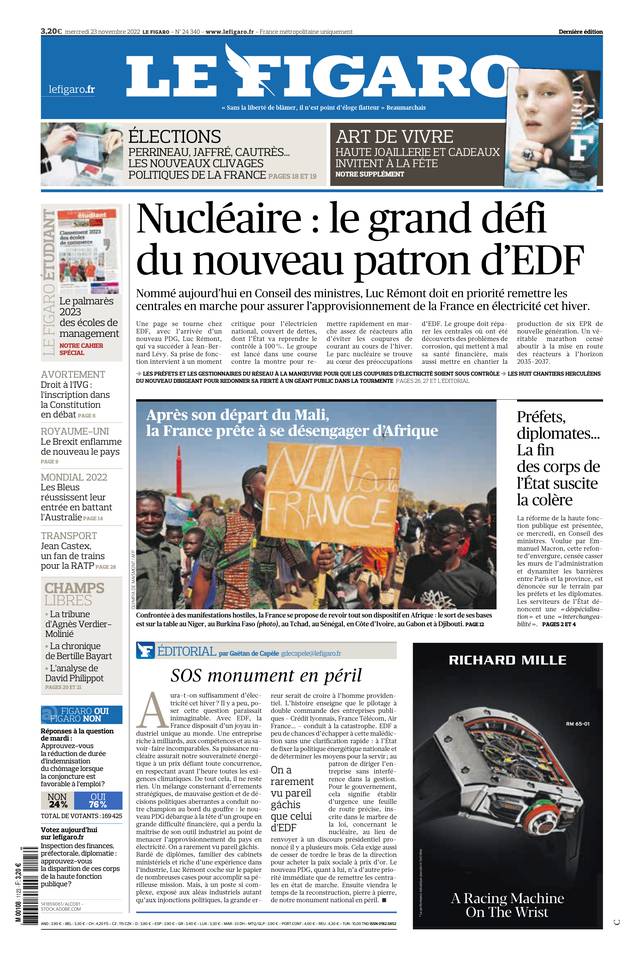 Le Figaro Une du 23 novembre 2022