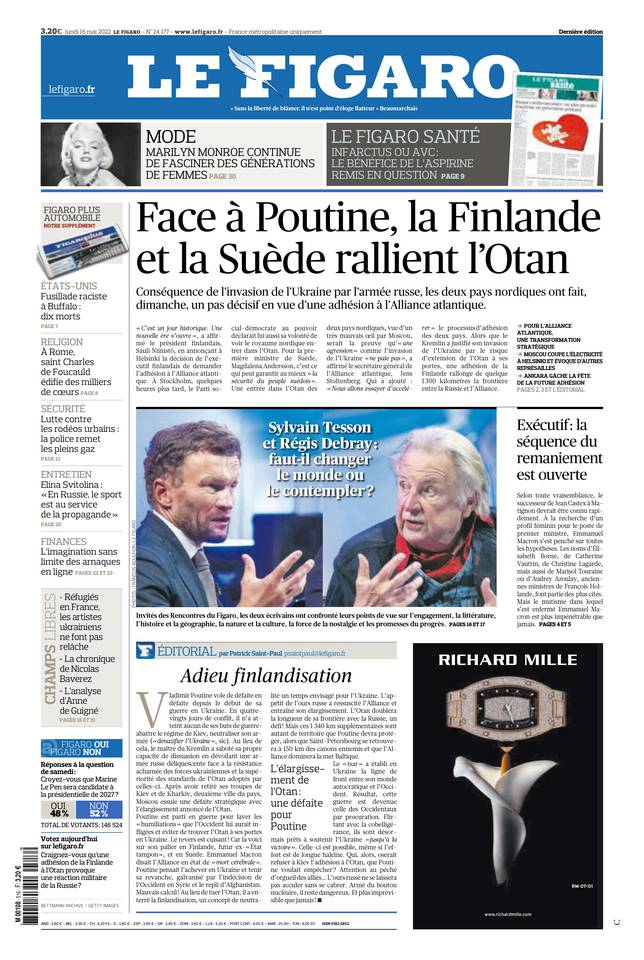 Le Figaro Une du 16 mai 2022