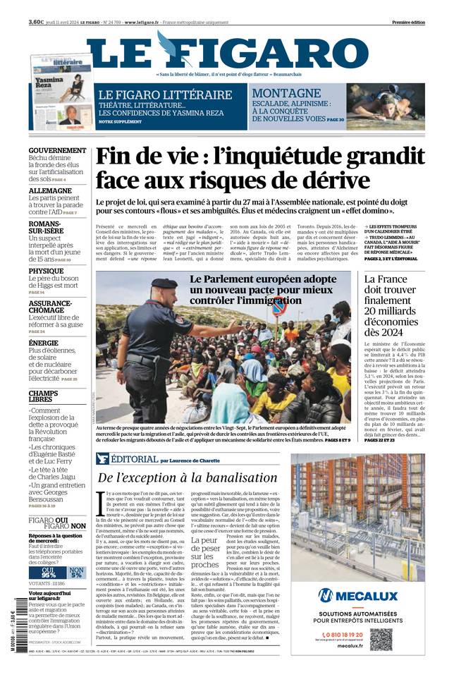 Le Figaro Une du 11 avril 2024