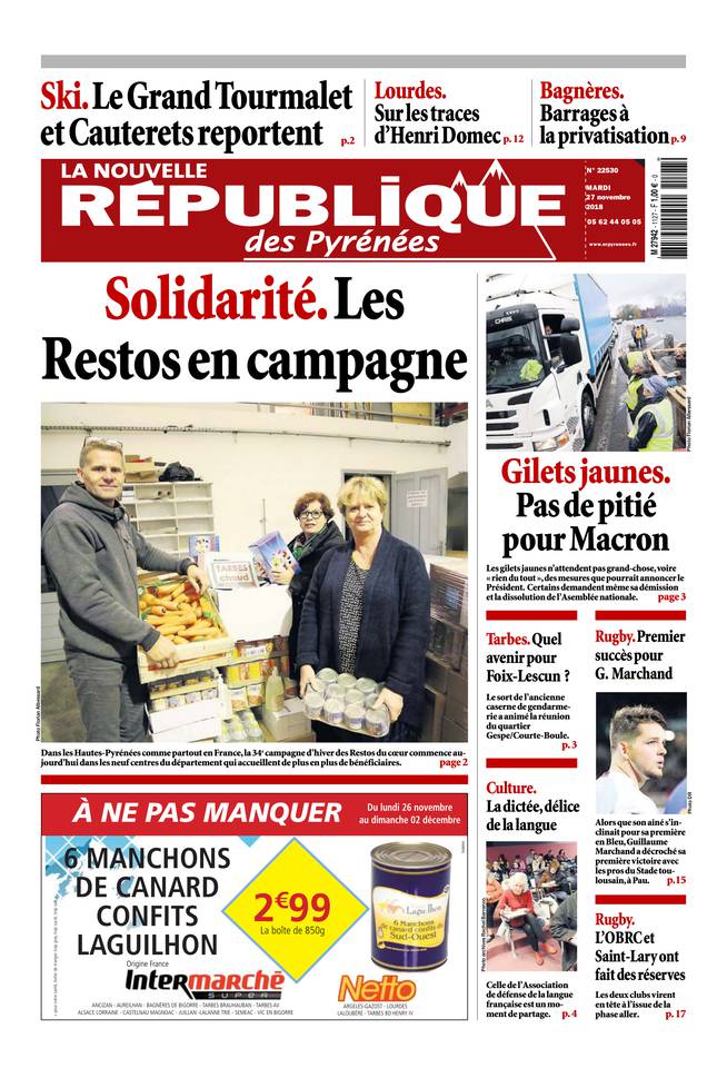 La Nouvelle République des Pyrénées 27 novembre 2018 La Nouvelle République des Pyrénées du 27 novembre 2018 à télécharger sur iPad
