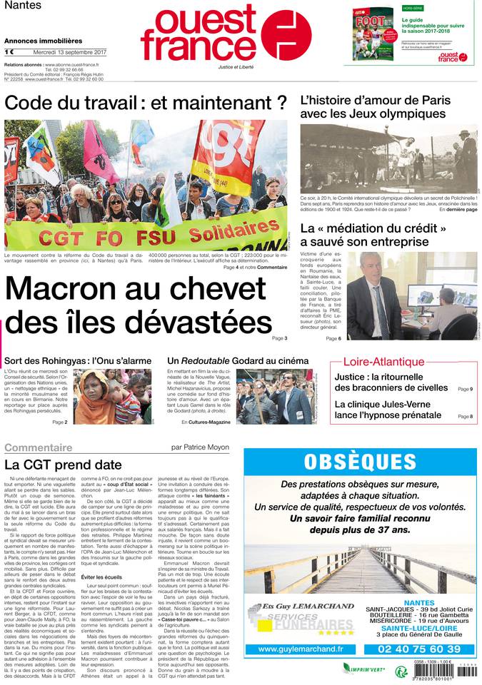 Ouest-France 13 septembre 2017 Ouest-France du 13 septembre 2017 à télécharger sur iPad