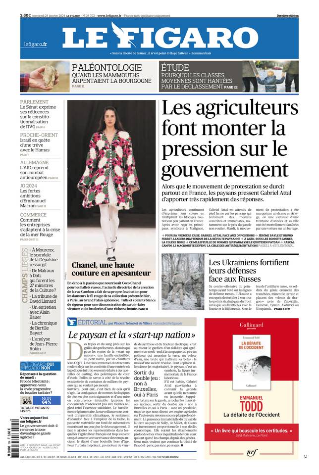 Le Figaro Une du 24 janvier 2024