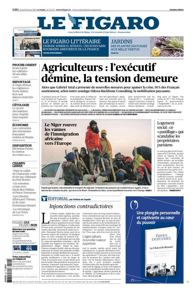 Le Figaro Une du 22 février 2024