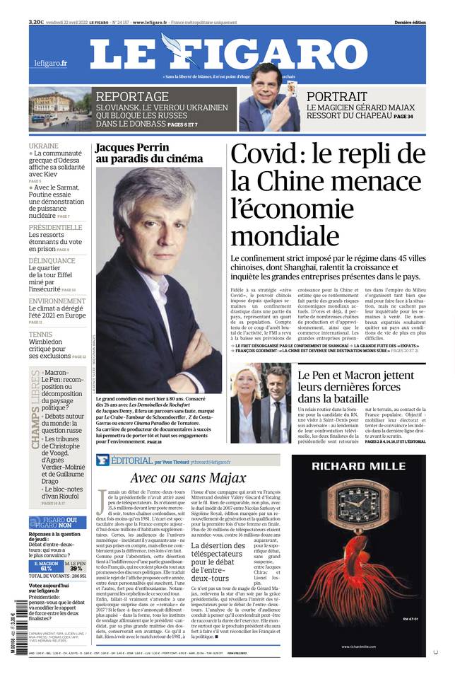 Le Figaro Une du 22 avril 2022