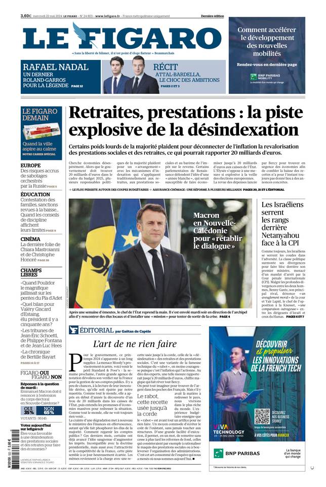 Le Figaro Une du 22 mai 2024