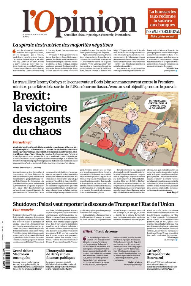 L'Opinion 17 janvier 2019 Abonnement à L’Opinion Pas Cher avec le BOUQUET INFO ePresse.fr