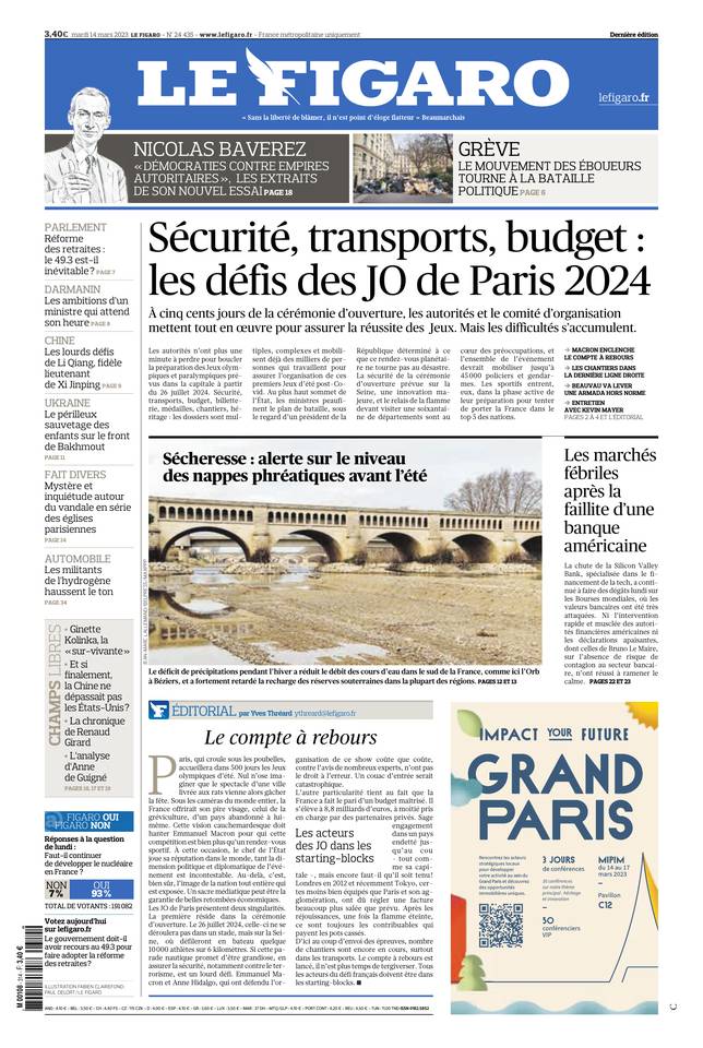 Le Figaro Une du 14 mars 2023
