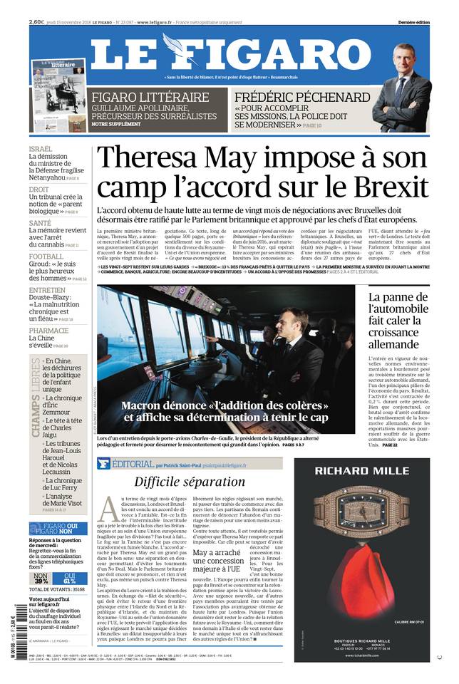 Le Figaro 15 novembre 2018 Le Figaro du 15 novembre 2018 à télécharger sur iPad