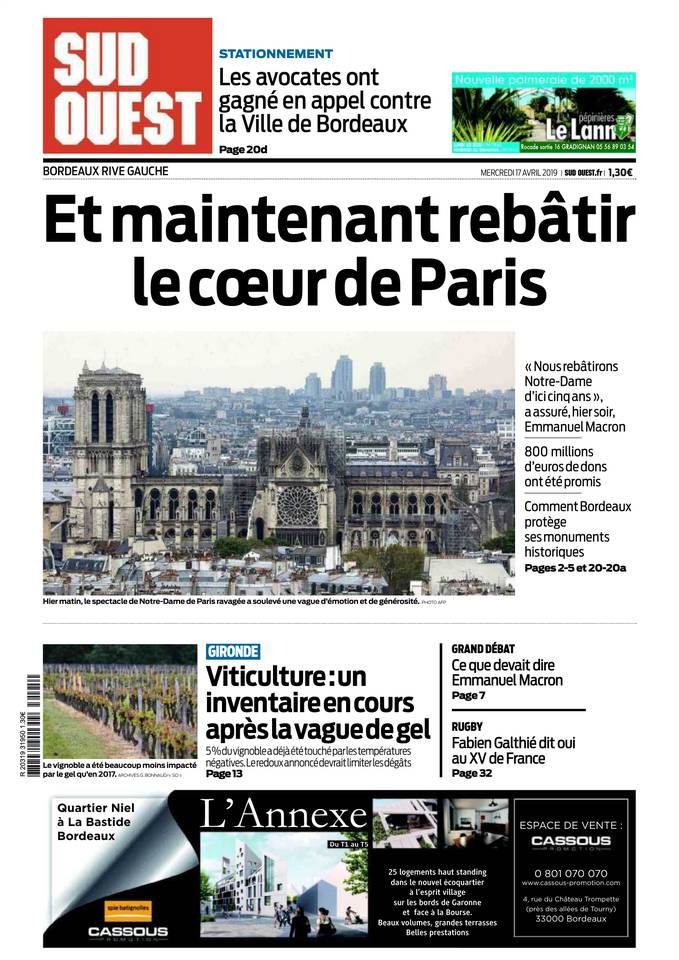 Sud Ouest 17 avril 2019 Sud Ouest du 17 avril 2019 à télécharger sur iPad