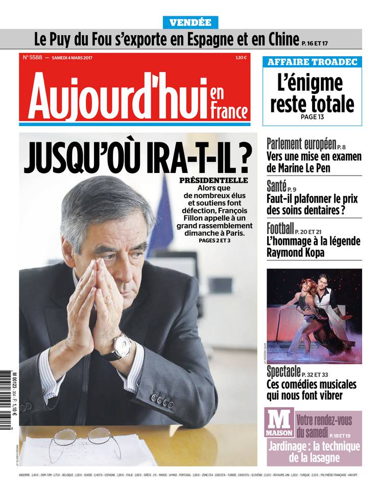 Aujourd'hui en France 04 mars 2017 Aujourd'hui en France du 04 mars 2017 à télécharger sur iPad