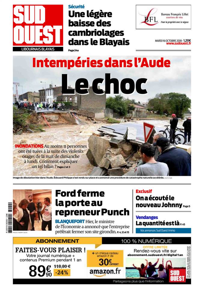 Sud Ouest 16 octobre 2018 Abonnement Sud Ouest Pas Cher avec BOUQUET INFO ePresse.fr