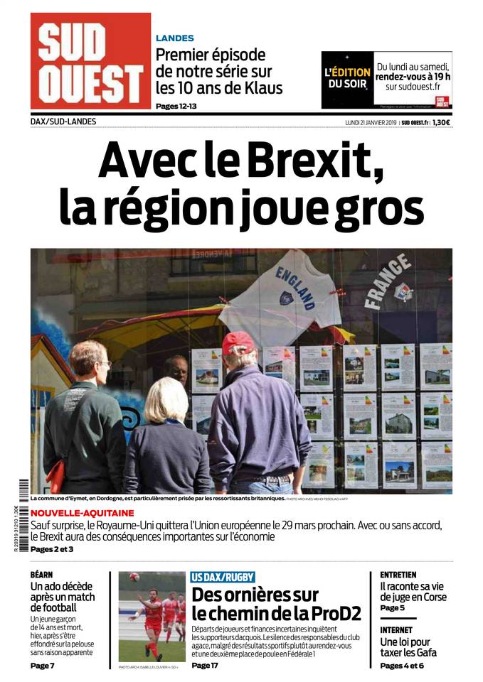 Sud Ouest 21 janvier 2019 Abonnement Sud Ouest Pas Cher avec BOUQUET INFO ePresse.fr