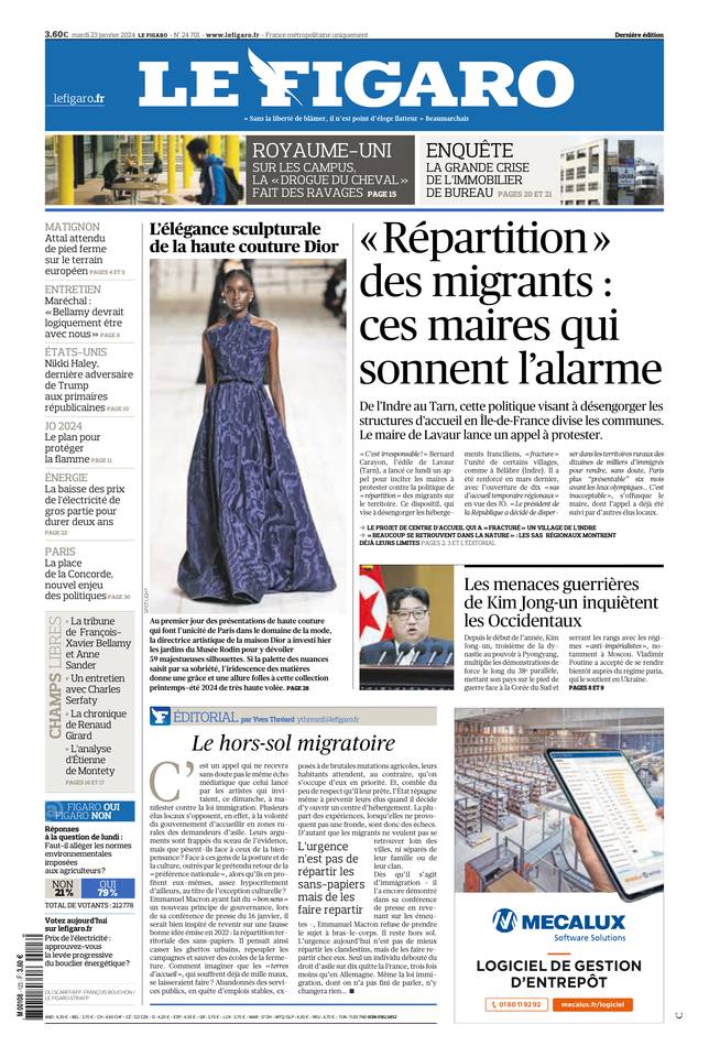 Le Figaro Une du 23 janvier 2024