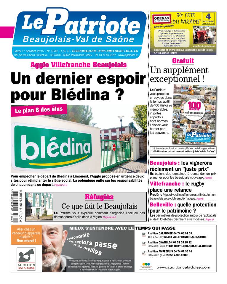 Le Patriote Beaujolais 01 octobre 2015 Le Patriote Beaujolais du 01 octobre 2015 à télécharger sur iPad